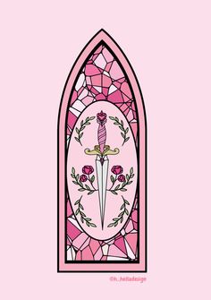 Bookish Illustration, Romantasy Books, Romantasy Book, Roses Illustration, Pink Stained Glass, Rose And Dagger, Stained Glass Rose, Creating A Bullet Journal, Bookmark Craft