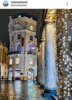 an image of a building that is decorated with lights