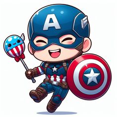 the captain is running with a toy in his hand and he has an american flag on it