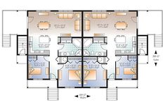 the floor plan for a three story apartment with multiple levels and stairs to each level