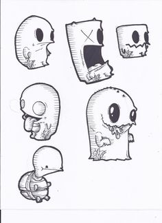 some kind of cartoon character with different facial expressions on their faces and body, all in black and white