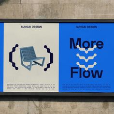 a sign on the side of a building that says more flow with an image of a chair