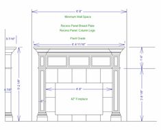 a drawing of a fireplace with measurements for the top and bottom sides, including the mantle