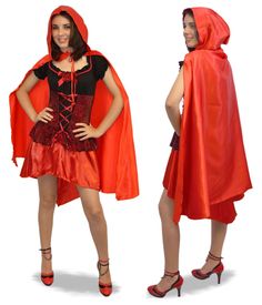 two women dressed in red and black costumes