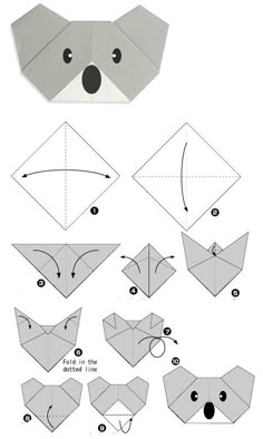 an origami koala is shown with instructions to make the animal out of paper