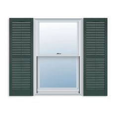 an open window with green shutters on the side