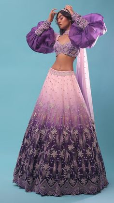 Kalki Fashion Lehenga, Ombre Lehenga, Lavender Lehenga, Wedding Outfits Indian, Lavender Ombre, Best Indian Wedding Dresses, Lehenga Crop Top, Outfits Indian, Wedding Lehenga Designs