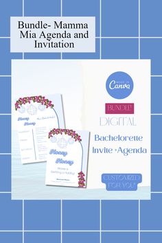 the front and back cover of an event brochure with text that reads, bundle - mamma mia agenda and