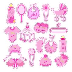 pink baby girl stickers on a white background