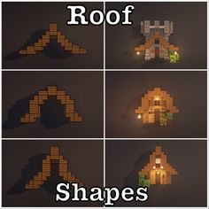 four different types of houses made out of lego blocks with the words roof shapes below them