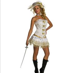 White Sexy Musketeer Adult Costume Defend The Kingdom In This Sexy White And Gold Musketeer Costume. Item Includes: Strapless Corset With Lace Up Back Miniskirt Hat Choker Please Note: Our Products Come With The Items Listed In The Above Product Description. For Accessories Shown In The Photo, Please Check Our Store For Availability, As We Stock A Massive Range Of Accessories To Complete Your Look. Musketeers Costume, Musketeer Costume, Fancy Dress Halloween Costumes, Hallowen Costume, Fancy Dress Outfits, Strapless Corset, Christmas Costumes, Adult Costumes, Costumes For Women