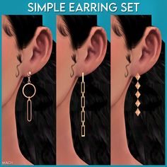 three different types of earring set for the face and back of a woman's head