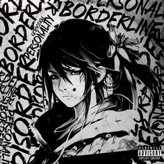 a black and white drawing of a girl with long hair in front of graffiti covered wall