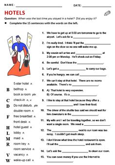 an english worksheet with the words hotel and other things to describe in it