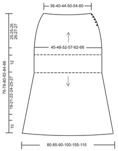 the size and measurements of a skirt for women, with an additional length line to fit it