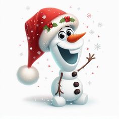 a cartoon snowman wearing a santa hat