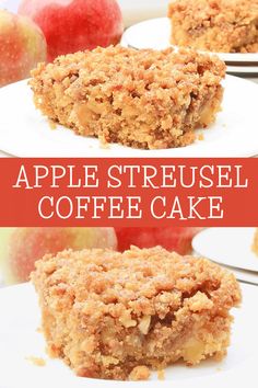 an apple streusel coffee cake on a white plate