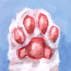 a painting of a dog's paw with blue sky in the backgroud