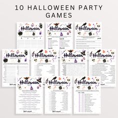 10 halloween party games for kids to play on the table with text overlay that says,