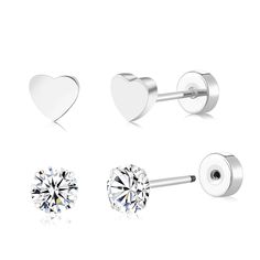 PRICES MAY VARY. 【Hypoallergenic Titanium Earrings】These 5mm silver heart and cz stud earrings are made of pure titanium(like sterling silver hypoallergenic, better than surgical steel and others material) with AAA+ Cubic Zirconia Gem. High polished and smooth surface design will less likely to bend or scratch. So these hypoallergenic earrings allows you to sleep or nap without removing the earrings. Hypollargenic & Lightweight. Perfect for your sensitive ears. 【Flatback Earrings for Multiple Pi Flatback Earrings, Second Hole Earrings, Ear Piercing Studs, Tragus Piercing Jewelry, Earrings For Sensitive Ears, Cartilage Earrings Stud, Conch Earring, Flat Back Earrings, Titanium Earrings