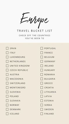 the europe travel bucket list is shown