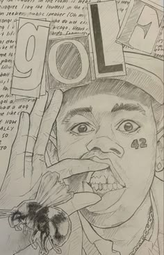 a drawing of a man holding up his finger to his mouth with the word lol on it