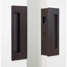 two black door handles on a white wall