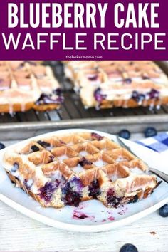 blueberry cake waffle recipe on a white plate