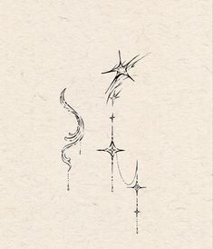 an ink drawing of a star and some stars on it's side, as well as the letter y