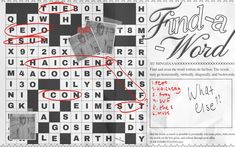 a crossword puzzle with words and pictures on the front page, which are marked in red