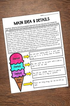 an ice cream cone with the words main idea and details