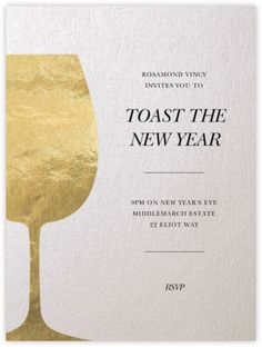 a white and gold new year's eve card with the words toast the new year on it