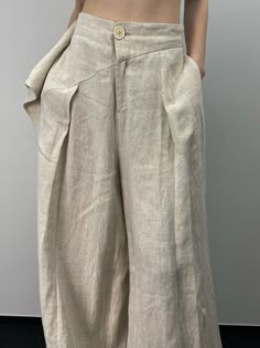 Casual Plain Regular Fit Linen Pants | stylewe Fitted Linen Pants, Urban Shirt, Linen Wide Leg Pants, Plain Pants, Checked Blouse, Zipper Pants, Linen Blend Pants, Wide Leg Linen Pants, Loose Shirts