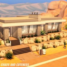 A modern home located in the desert. Modern Desert Mansion, Desert Modern House, Desert Mansion, Sims 3 Houses Ideas, Desert Luxe, Modern Desert Home, Sims 4 Modern House, Sims 4 Houses Layout, Sims 4 Speed Build