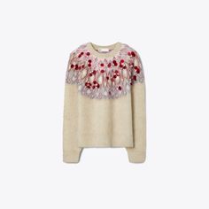 A twist on the classic Fair Isle sweater, our cozy wool crewneck is knit in a soft wool and mohair blend, with hand-applied sequins and crystals. Louis Vuitton Taschen, Mulberry Wine, Pretty Sweaters, Beige Stone, Fair Isle Sweater, Beige Sweater, Cashmere Cardigan, Sweater Design, Soft Wool