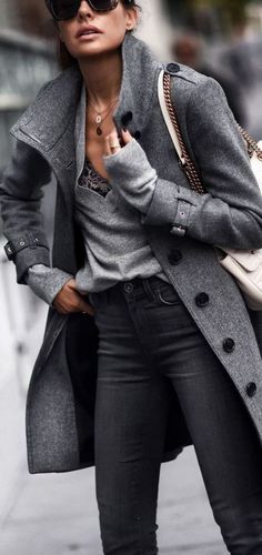 Gray Coat, Fashion Edgy, Edgy Hair, Trendy Fashion Women, Outfit Idea, Womens Fashion Trends, Street Styles