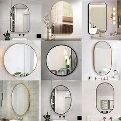 several mirrors and sinks in different shapes and sizes