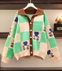 Green Checkered Bear Cardigan | Beomgyu - TXT One Size Fairy Kei Sweaters & Cardigans, Kawaii Vest 4xl Plus Size, Harajuku Sweaters & Cardigans, Affordable Preppy Cotton Outerwear, Beomgyu Plaid Pants, Cheap Preppy Cotton Outerwear, Cheap White Patchwork Cardigan, Cheap Patchwork Cardigan For Spring, Kawaii Sweater Vest 4xl Plus Size