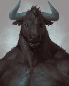 a painting of a bull with horns on it's head