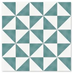 a blue and white tile pattern with triangles on the bottom, in different shades of teal