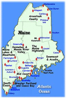 a map of maine with all the towns and roads