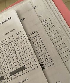 some papers are stacked on top of each other in order to read the numbers report