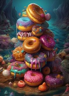 a painting of donuts stacked on top of each other