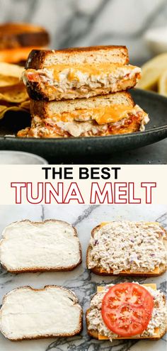 Close-up of a Tuna Melt sandwich with melted cheese and crispy bread, ready to enjoy. Tuna Salad Sandwich Recipe Easy, Fried Tuna Sandwich, Tuna Meals Healthy Lunch Ideas, Tuna Cheese Melt, Tuna Salad Melt, Buffalo Tuna Melt, Best Tuna Melt Recipe, Tuna In Can Recipe, Tuna Melt Sandwich In Oven