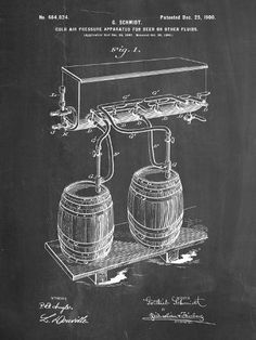 an old fashioned drawing of two kegs on a blackboard with the caption's name