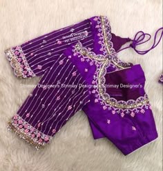 Purple Colour Blouse Maggam Work Designs, Purple Maggam Work Blouse Designs, Multi Colour Blouse Designs, Purple Colour Blouse Designs, Pellikuturu Sarees, Purple Blouse Work Designs, Embroidery Designs For Blouses, Purple Blouses, Hand Embroidery Saree