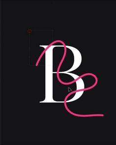 the letter b is made up of pink and white lines on a black background with an elegant