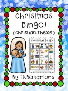 a christmas bingo game with an image of a baby in the crib