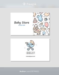 two business cards with baby items on them