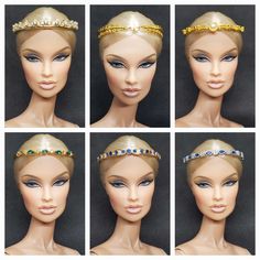 six different images of a mannequin wearing headbands